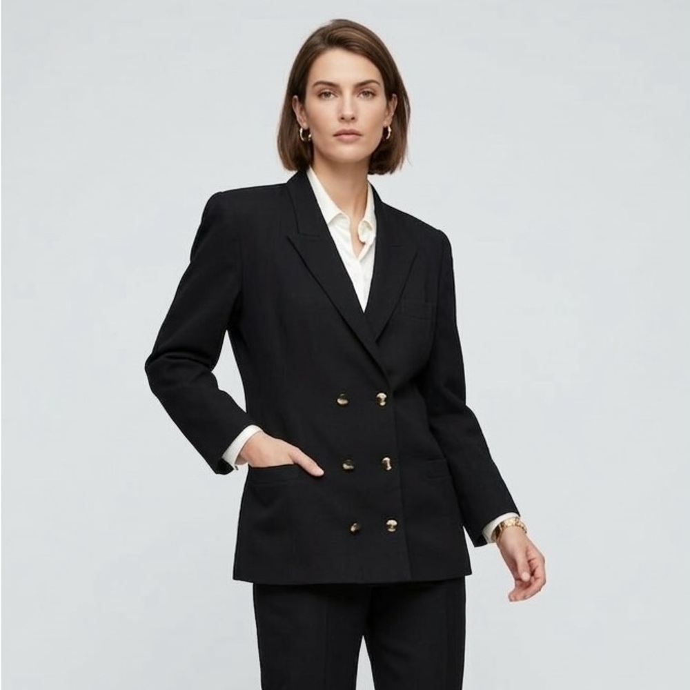 Black Double-Breasted Women's Blazer Jacket, European